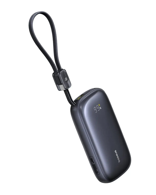 Baseus EnerFill FC21 QPow3 Power Bank 10000mAh 45W Digital Display with Detachable Cable – Black - بطارية متنقلة - بيسوس - سعة 10000 - عدد 1 سلك شاحن تايب سي - شاشة رقميه - قوة 45 واط - كفالة 24 شهر