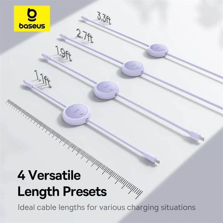 Baseus Free2Pull Mini 1.5m USB-C إلى USB-C 100W كابل قابل للسحب – أرجواني - سلك شحن تايب سي - 100