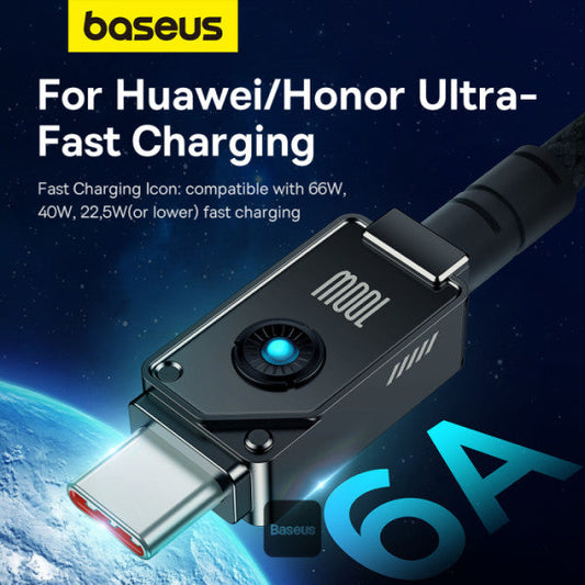 كابل بيانات Baseus Unbreakable Series 100W للشحن السريع USB-A إلى Type-C 6A 1M - أسود - سلك شحن تايب سي - بيسوس - طول 1 متر - قوة 100 واط - كفالة 12 شهر