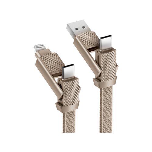 Bazic GoCharge 4 IN 1 مدخل USB A وUSB-C إلى مخرج USB-C وكابل Lightning 15 سم - ذهبي - سلك شحن - 4 في 1 - من يو اس بي + تايب سي - الى تايب سي + ايفون - طول 15 سم - بيزك