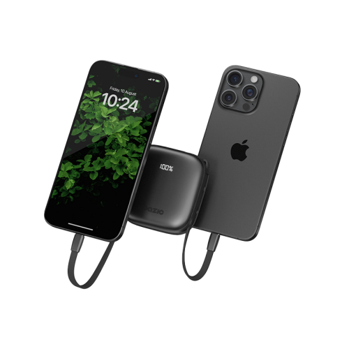 Bazic GoPower Fusion 4 in 1 Power Bank With Build in USB-C وLightning Cable 10000mAh - أسود - بطارية متنقلة - بيزك - قوة 10000 - سلك شاحن أيفون + تايب سي - 1 منفذ تايب سي - 1 منفذ يو اس بي - شاشة رقمية - كفالة 12 شهر