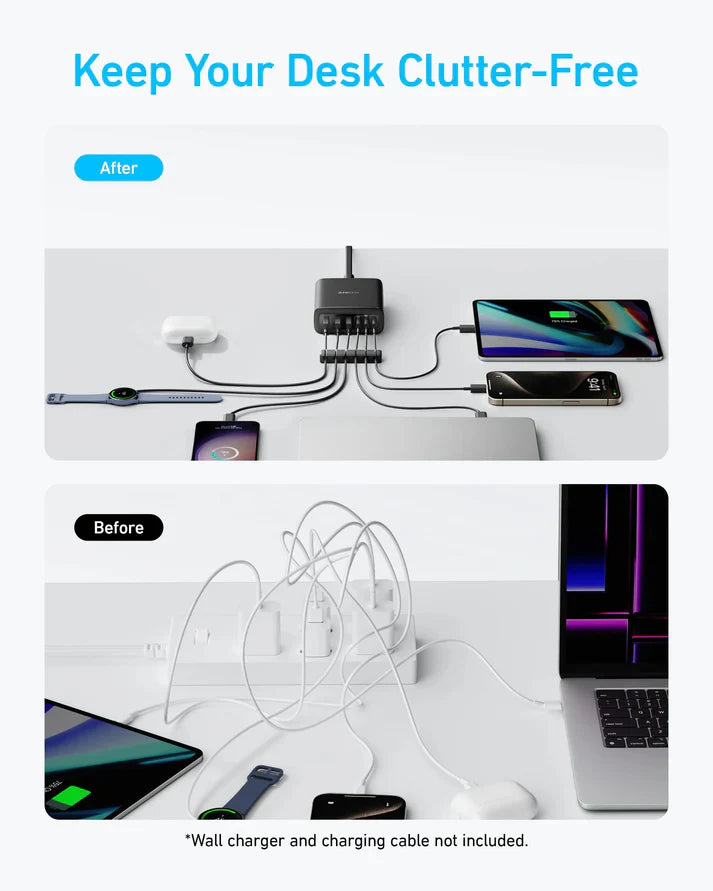 شاحن أنكر (112 واط، 6 منافذ، جان) - أسود - موزع شحن - أنكر - 6 فتحات - قوة 112 واط - كفالة 18 شهر