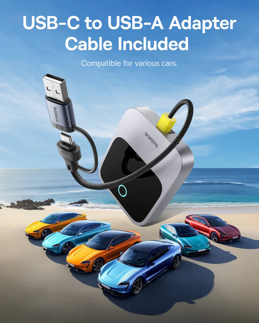 Baseus SafeJourney Wireless CarPlay Adapter – Space Grey - وصلة كار بلاي - بلوتوث - 2 في 1 - يو اس بي + تايب سي - كفالة 24 شهر