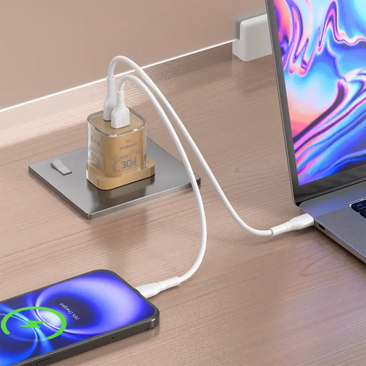 Porodo Tezclarte Quick Wall Charger 30W Dual-Port Fast Charging - Khaki - بلاك شاحن حائط - فتحتين للشحن 30 واط - بورودو - كفالة 24 شهر