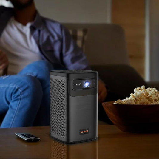 جهاز عرض Porodo Protable DLP بروجكتور لاسلكي لأنظمة IOS وAndroid - أسود - بروجكتور متنقل - بورود - بطارية تدوم حتى 3 ساعات + ستاند + محفظة - كفالة 24 شهرًا