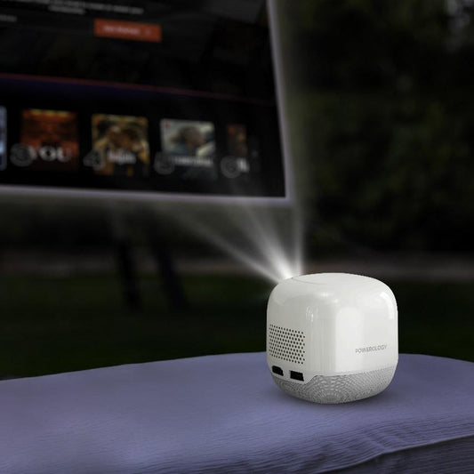Powerology Mini Beam Portable Projector with Up to 200 Inches Screen Size, 8700mAh Battery Capacity, Up to 3 Hours Working Time - بروجكتور متنقل - ميني - بطارية تدوم حتى 3 ساعات - كفالة 12 شهر