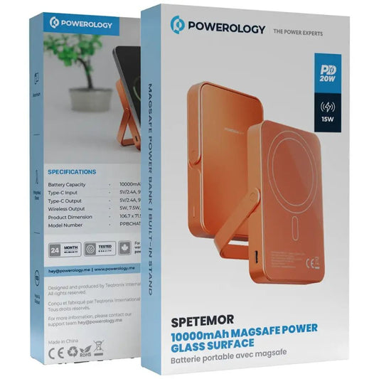 Powerology Spetemor 10000mAh Magsafe Power Glass Surface PD 20W - باورولوجی بطارية محمولة بسعة 10000 مللي امبير وقوة 20 واط - شاشة رقميه - كفالة 12 شهر