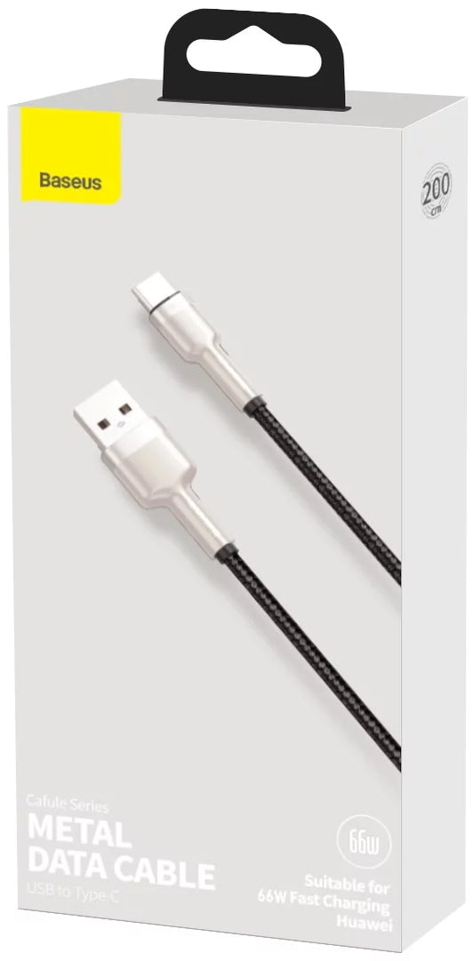 كابل USB-C كابل USB-C Baseus Cafule، 66 واط، 2 متر أسود - سلك شحن - بيسوس - يو اس بي الى تايب سي - طول 2 متر - كفالة 12 شهر