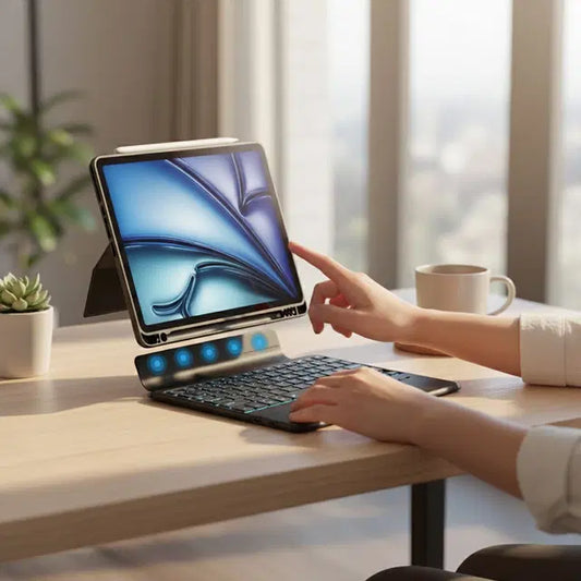 Yesido KB34B حافظة لوحة مفاتيح مغناطيسية لجهاز iPad عربي - أسود - كفر ايباد + كيبورد - لوحة مفاتيح عربي / انجليزي + مكان للقلم