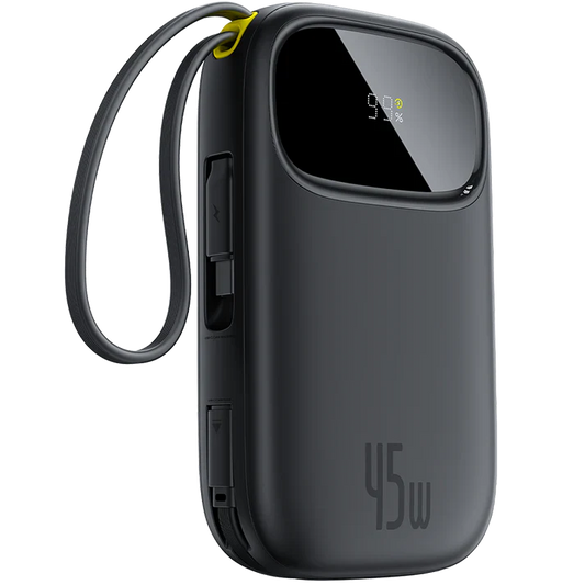 Baseus EnerFill FC31 Qpow3 Digital Power Bank 20000mAh 45W USB-C+Lightning – Black - بطارية متنقلة - بيسوس - سعة 20000 - عدد 2 سلك - شاحن  ايفون + تايب سي - شاشة رقميه - قوة 45 واط - كفالة 24 شهر