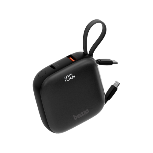 Bazic GoPower Fusion 4 in 1 Power Bank With Build in USB-C وLightning Cable 10000mAh - أسود - بطارية متنقلة - بيزك - قوة 10000 - سلك شاحن أيفون + تايب سي - 1 منفذ تايب سي - 1 منفذ يو اس بي - شاشة رقمية - كفالة 12 شهر