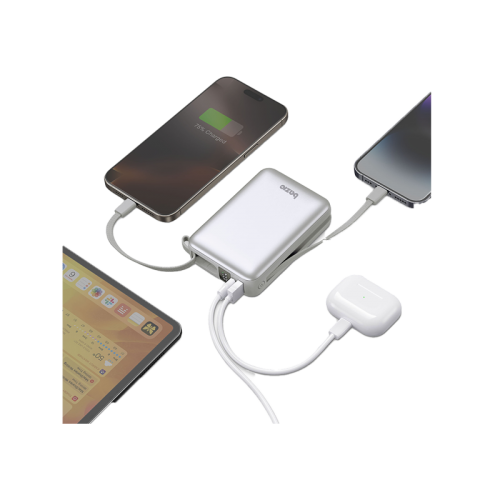 Bazic GoPower Fusion Mini 20K 3 in 1 Power Bank 20000mAh With Build in USB-C &amp; Lightning Cable - Pebble - بطارية متنقلة - بيزك - قوة 20000 - سلك شاحن أيفون + تايب سي - 1 منفذ تايب سي - 1 منفذ تيو اس بي - شاشة رقمية - كفالة 24 شهر 