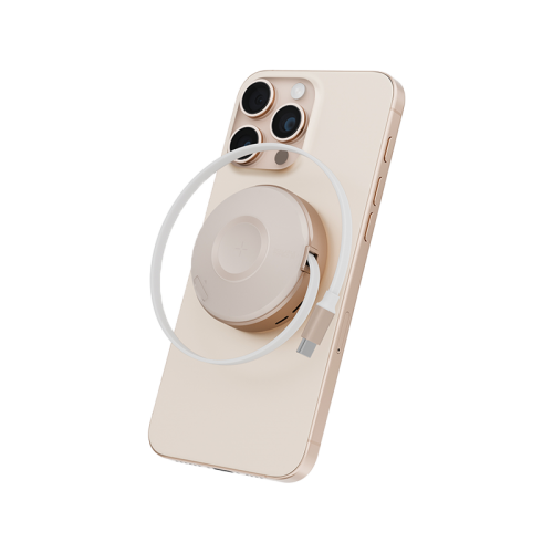 شاحن Energea MagDuo Arc 2 In 1 MagSafe مع شاحن Apple Watch مع كابل USB-C قابل للسحب - ذهبي - شاحن لاسلكي - 2 في 1 - انرجيا - يشحن الايفون + ساعة ابل واتش في نفس الوقت - قوة تصل الى 15 واط