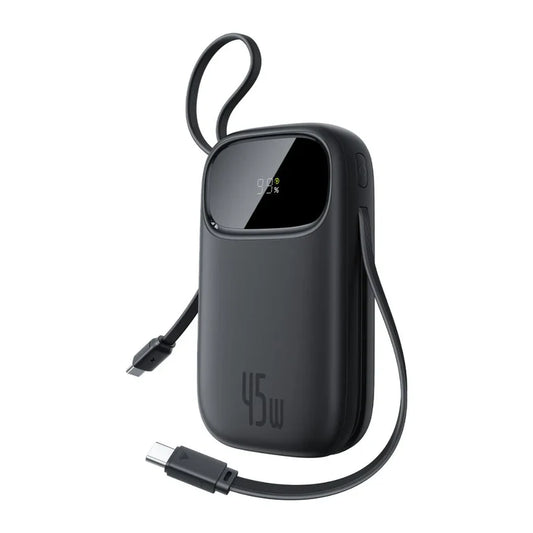 Baseus EnerFill FC31 Qpow3 Power Bank 10000mAh 45W with 2 USB-C Cables – Black - بطارية متنقلة - بيسوس - سعة 10000 - عدد 2 سلك شاحن تايب سي - شاشة رقميه - قوة 45 واط - كفالة 24 شهر