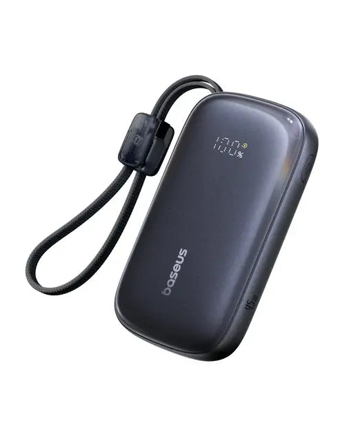 Baseus EnerFill FC21 QPow3 Power Bank 10000mAh 45W Digital Display with Detachable Cable – Black - بطارية متنقلة - بيسوس - سعة 10000 - عدد 1 سلك شاحن تايب سي - شاشة رقميه - قوة 45 واط - كفالة 24 شهر
