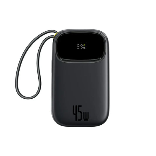 Baseus FC31 Power Bank 20000mAh 45W with 2 USB-C Cables – Black - بطارية متنقلة - بيسوس - سعة 20000 - عدد 2 سلك شاحن تايب سي - شاشة رقميه - قوة 45 واط - كفالة 24 شهر