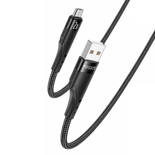 YESIDO CA109 كابل بيانات شحن USB إلى Micro USB بطول 3 متر و2 أمبير (أسود) - سلك شحن مايكرو - طول 3 متر - كفالة 12 شهرًا 
