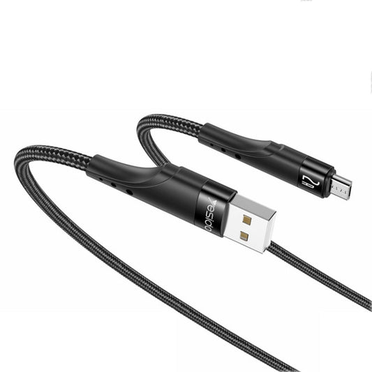 YESIDO CA109 كابل بيانات شحن USB إلى Micro USB بطول 3 متر و2 أمبير (أسود) - سلك شحن مايكرو - طول 3 متر - كفالة 12 شهرًا 