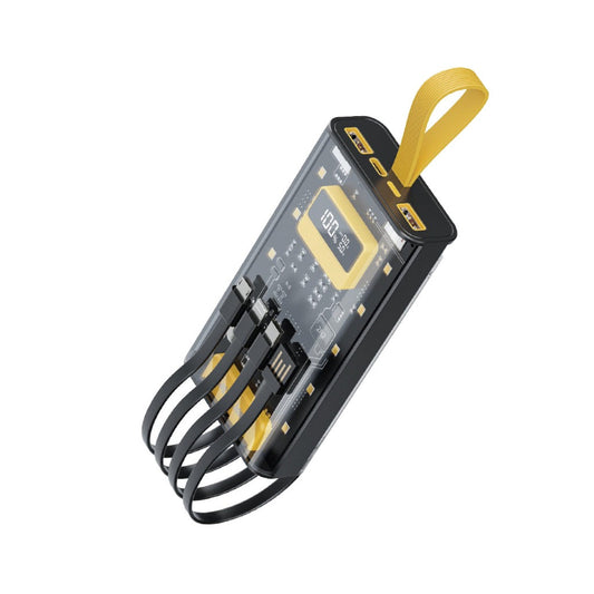 Green Lion Transparent Pro 10000mAh Power Bank - Black - بطاريه متنقلة - سعة 10 ألاف - جرين لاين  - سلك شحن  تايب سي + سلك شحن  ايفون + سلك شحن مايكرو + سلك يو اس بي اي - شاشة رقمية - كفالة 24 شهر