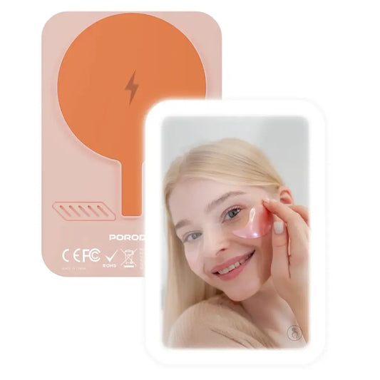 Porodo Magsafe Power Bank 5000mAh Mirror + Dynamic Light Modes - Pink - بطارية متنقلة - قوة 5000 أمبير - مراية  + 1 منفذ تايب سي - ماق سيف - كفالة 24 شهر
