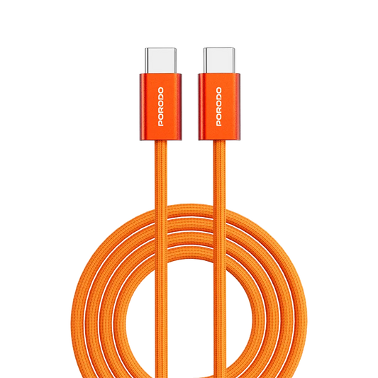 Porodo كابل USB-C عالي السرعة للشحن ونقل البيانات - برتقالي - سلك شحن - بورودو - تايب سي ييب سي - طول 1.2 متر - قوة 60 وات - كفالة 12 شهر