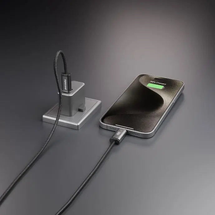 Porodo Woven 60W Type-C to Type-C Cable 1.2M - Black -  سلك شحن - بورودو - تايب سي الي  تايب سي - طول 1.2 متر - كفالة 12 شهر