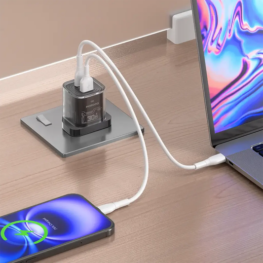 Porodo Tezclarte Quick Wall Charger 30W Dual-Port Fast Charging  - Black - بلاك شاحن حائط - فتحتين للشحن 30 واط - بورودو - كفالة 24 شهر