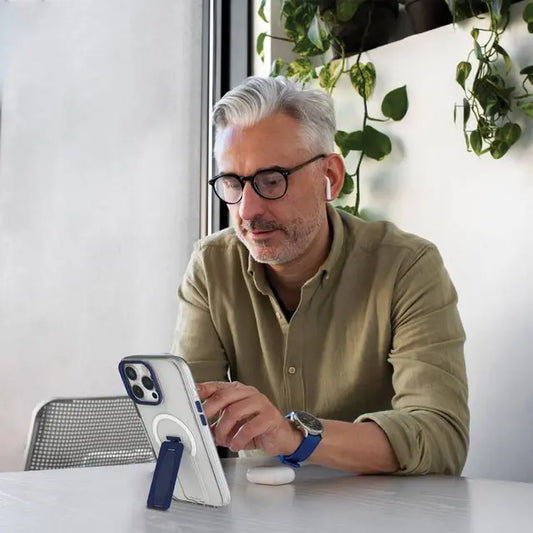 Levelo Morphix Magsafe Grip Case for iPhone 16 ProMax/Pro - Blue - كفر حماية عالية - ليفيلو - مع مسكه وستاند + ماغ سيف