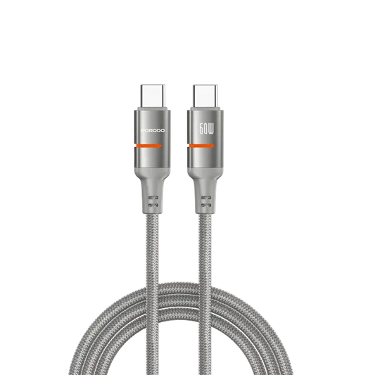 Porodo 60w Type-C To Type-C Braided Cable 1.2m - Grey - سلك شحن  تايب سي - برودو - كفالة سنتين - طول 1.2 متر
